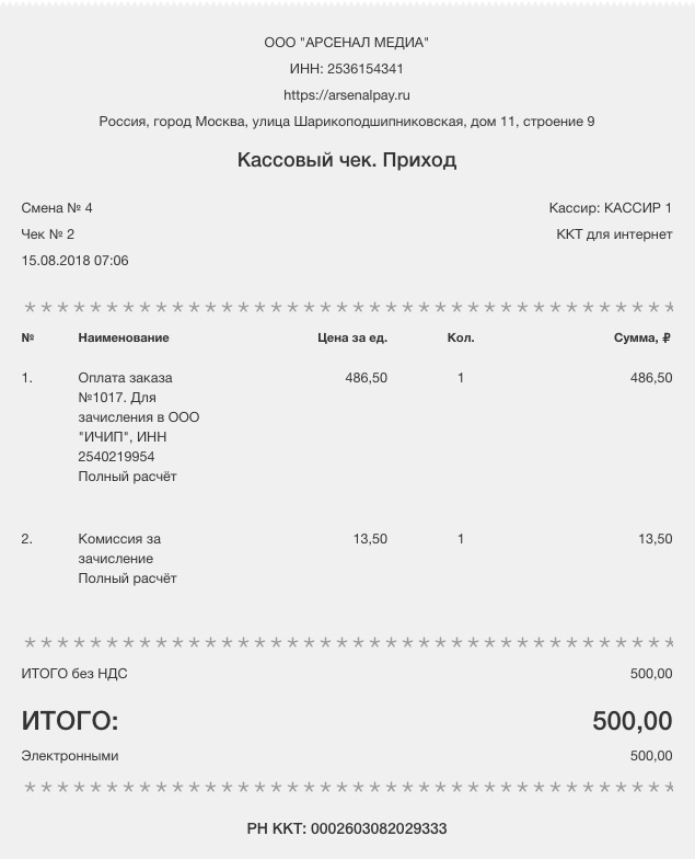ArsenalPay – Онлайн касса для интернет магазина